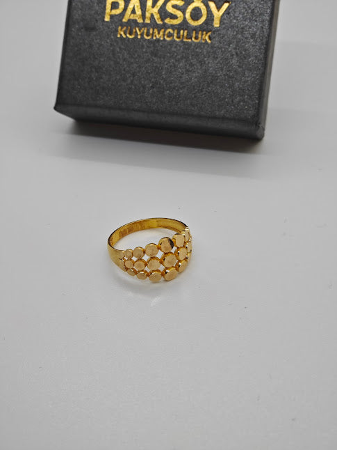 3 Sıralı Lazer İşlemeli 22 Ayar Altın Yüzük Y000541