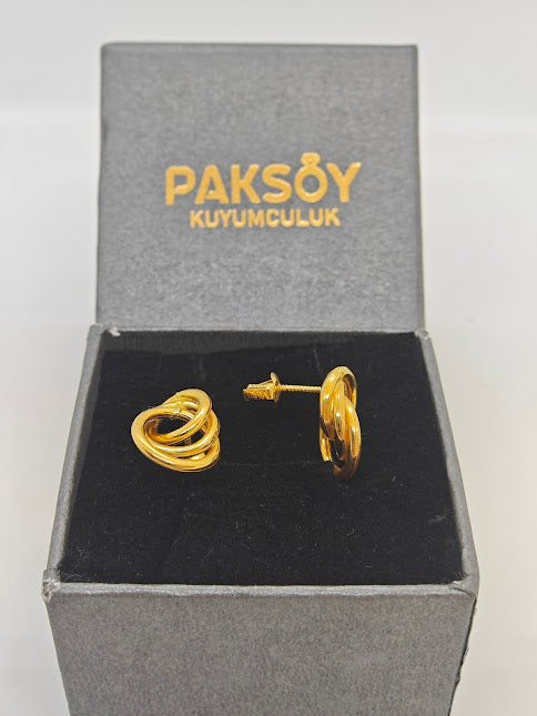 3 Lü Halkalı Küpe 22 Ayar Altın Küpe K000310