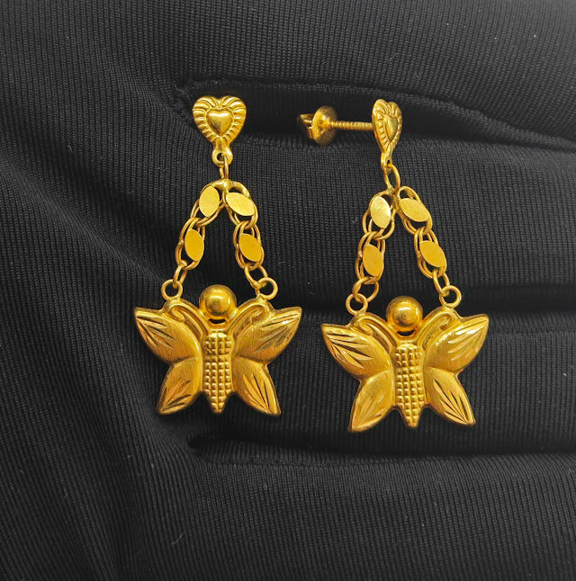 Kelebek Desenli 22 Ayar Altın Küpe K000408