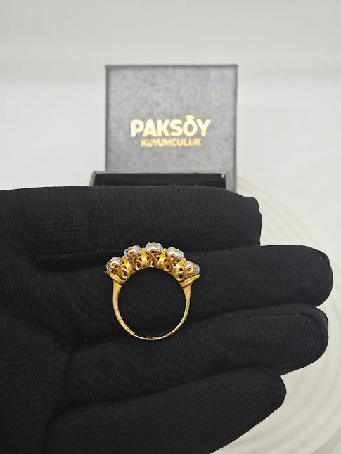 Sonsuzluk Desenli Beştaş 22 Ayar Altın Taşlı Yüzük T000094