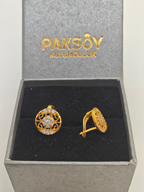 Taşlı Desenli 22 Ayar Altın Küpe K000308