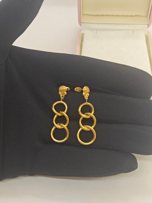 3 Halkalı Samanyolu Desenli 22 Ayar Altın Küpe K000347