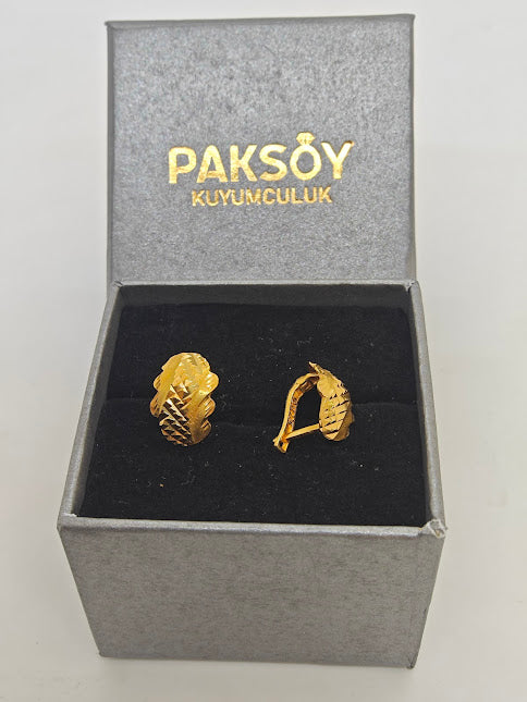 Lazer İşlemeli 22 Ayar Altın Küpe K000313