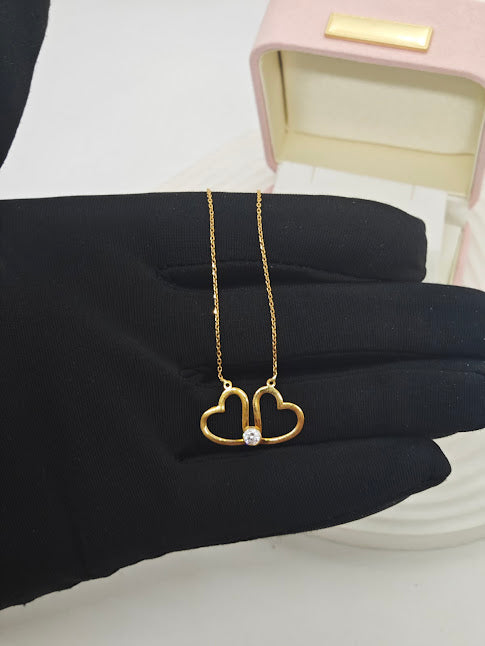 Çift Kalp Desenli Tektaş 22 Ayar Altın ZINCIR Z000016