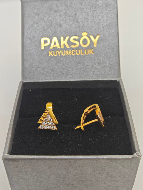 Üçgen Taş Desenli 22 Ayar Altın Küpe K000297