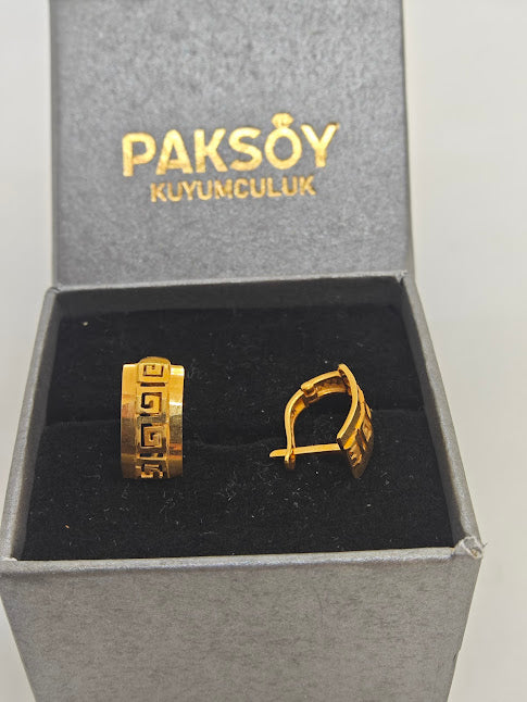 Lazer İşlemeli 22 Ayar Altın Küpe K000289