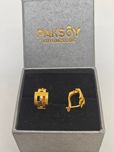 Kaburga Desenli 22 Ayar Altın Küpe K000281