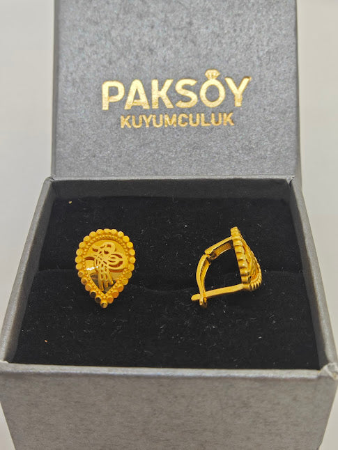 Osmanlı Tuğra Desenli 22 Ayar Altın Küpe K000285