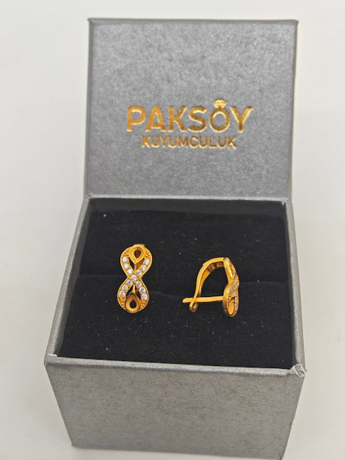 Sonsuzluk Desenli Taşlı 22 Ayar Altın Küpe K000301