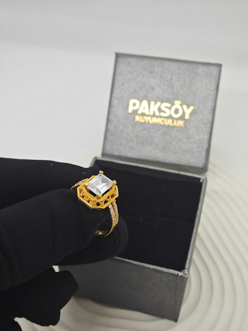 Çift Sıralı Küçük Taşlı Baget Yüzük 22 Ayar Altın Taşlı Yüzük T000111