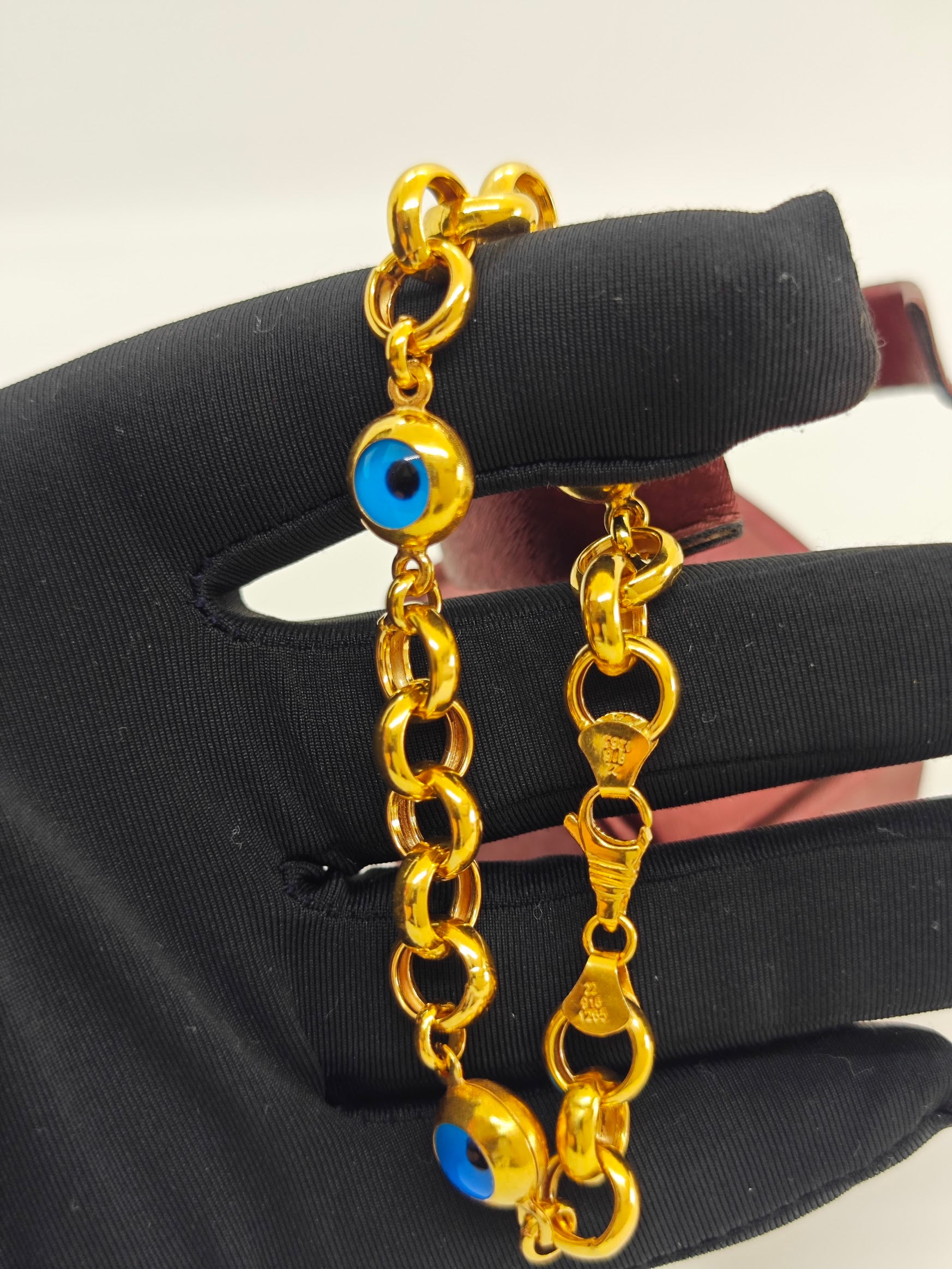 3 Top Nazar Boncuk Detaylı 22 Ayar Altın Bileklik