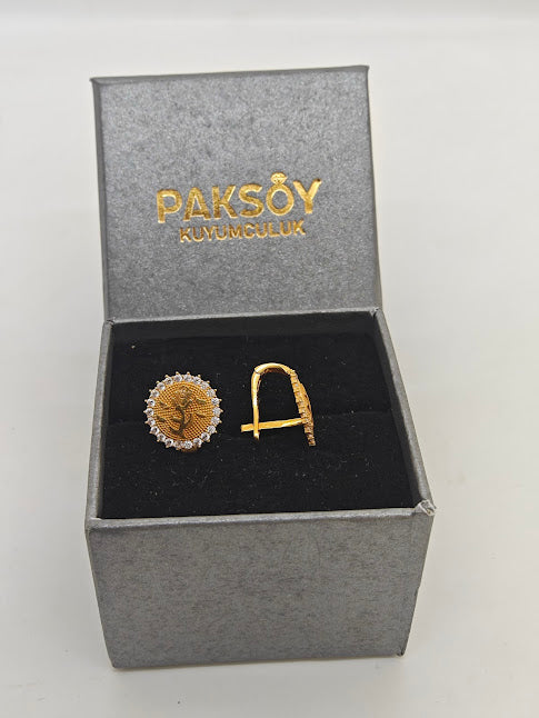 Gül Desenli Taşlı 22 Ayar Altın Küpe K000295