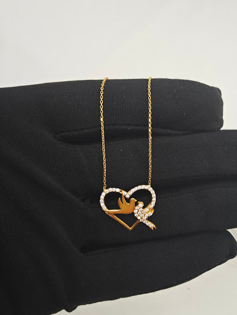 Kalp Ve Kuş Desenli Taşlı Kolye 22 Ayar Altın ZINCIR Z000018