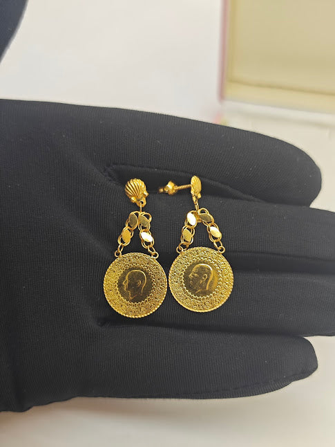 Çeyrek Altınlı 22 Ayar Altın Küpe K000349