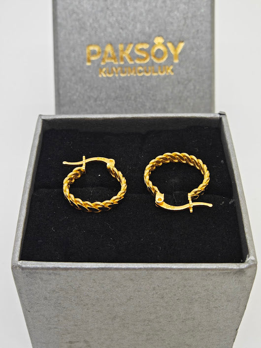 Zarif Ve Şık İşlemeli Küpe 14 Ayar Altın Küpe K000512