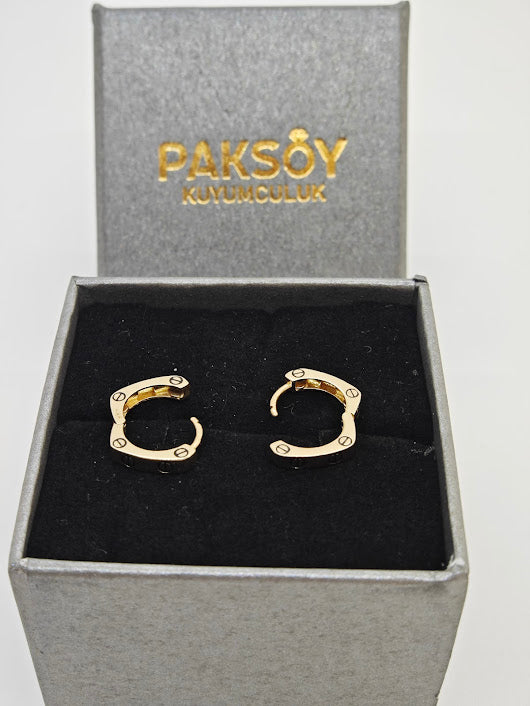 İşlemeli Zarif Ve Şık Halka Küpe 14 Ayar Altın Küpe K000510