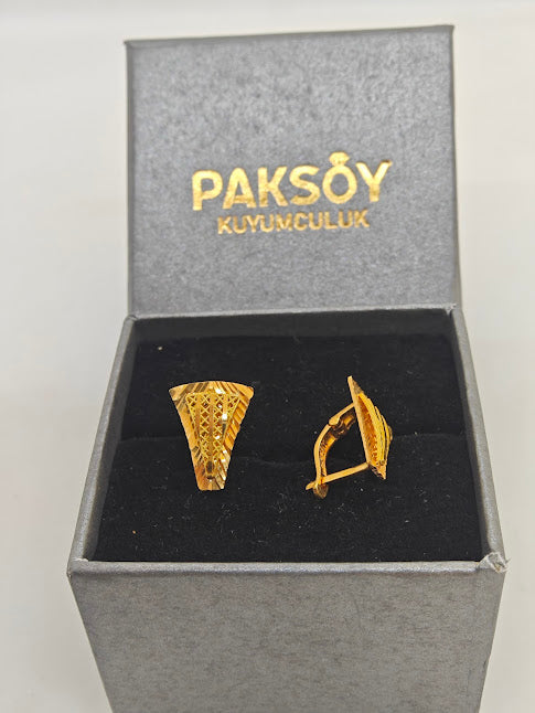 Lazer İşlemeli 22 Ayar Altın Küpe K000288