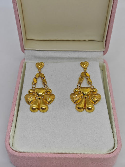 Kalpli Lazer İşlemeli 22 Ayar Altın Küpe K000358