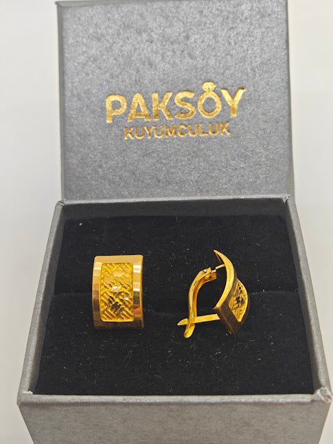 Lazer İşlemeli 22 Ayar Altın Küpe K000294