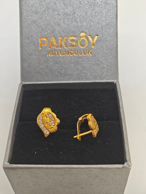 Yıldız Desenli Taşlı 22 Ayar Altın Küpe K000306