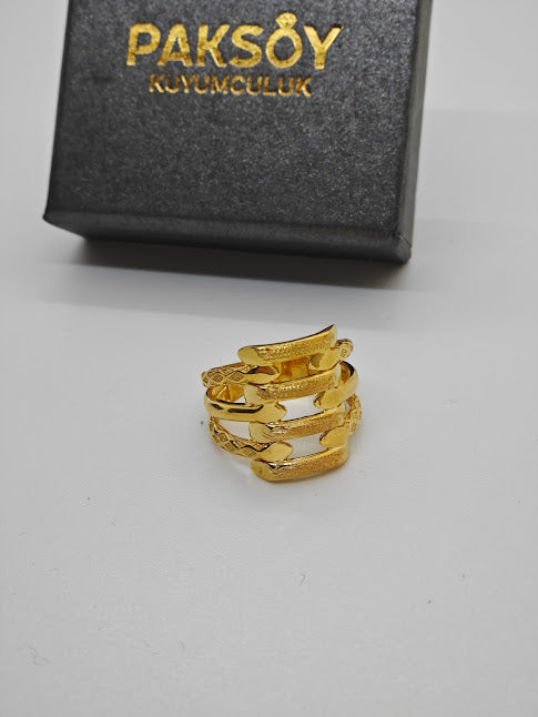 Kaburga Desenli 22 Ayar Altın Yüzük Y000547