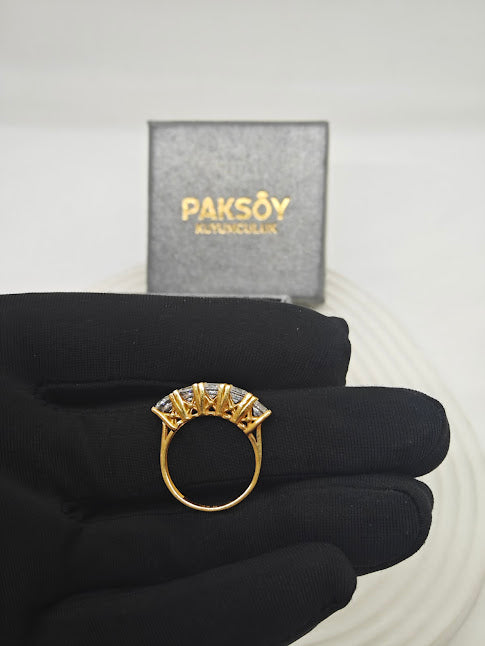 Desenli Beştaş 22 Ayar Altın Taşlı Yüzük T000095