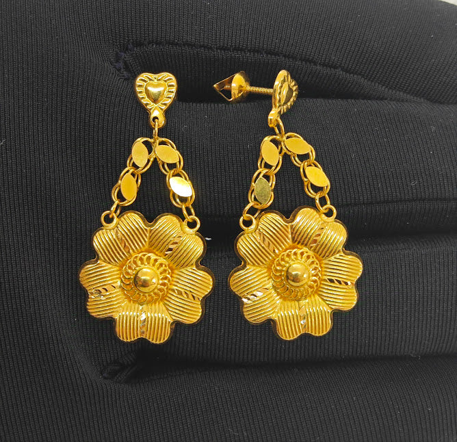 Lazer İşlemeli 22 Ayar Altın Küpe K000416