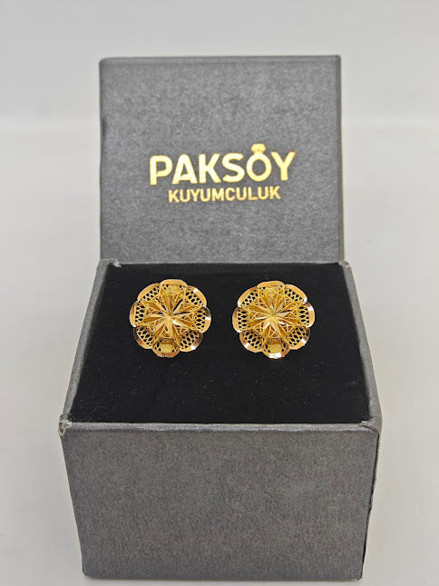 Papatya Desenli 22 Ayar Altın Küpe K000337