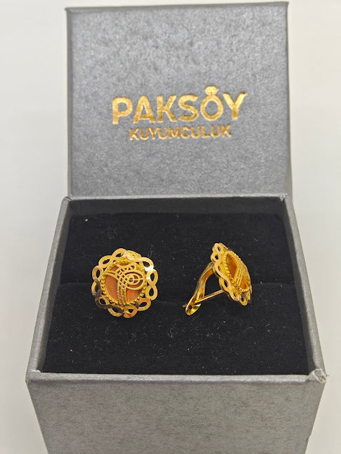 Osmanlı Tuğralı 22 Ayar Altın Küpe K000284