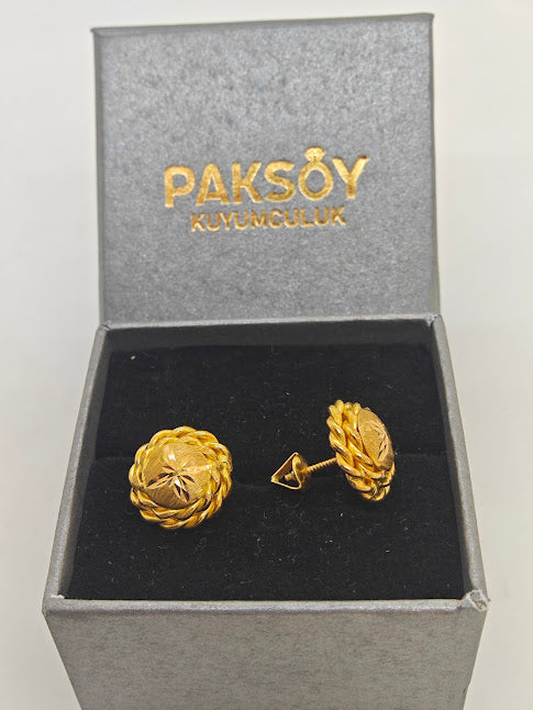 Lazer İşlemeli 22 Ayar Altın Küpe K000292