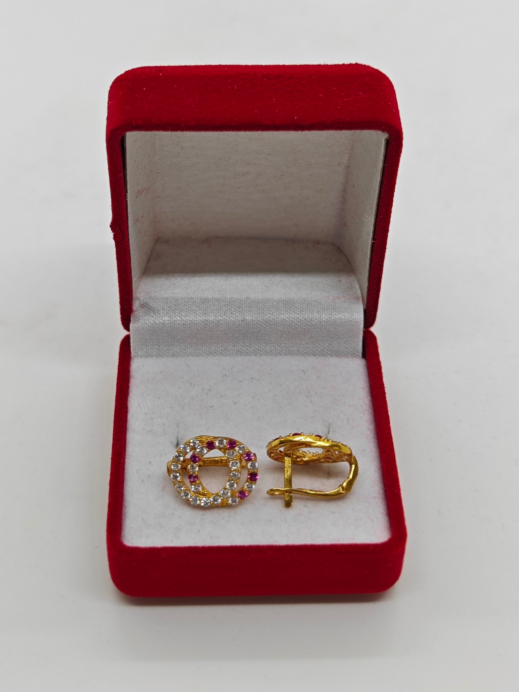 2'li Halka Şeklinde Taşlı 22 Ayar J Küpe