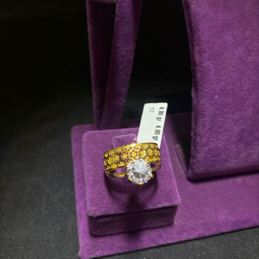 22 Ayar Altın Taşlı Yüzük Paksoy Modern Tasarım 4.80gr 17 Numara Kadın - T00235