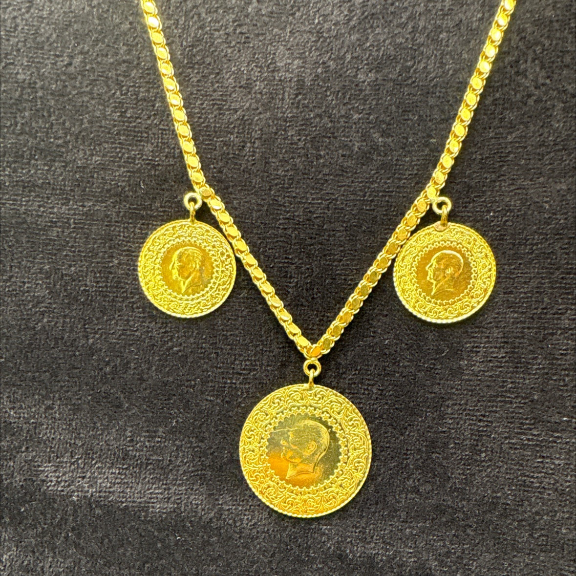 22 Ayar Altın Kolye Pullu Vintage Tasarım 26.65gr Hediye - KL00035