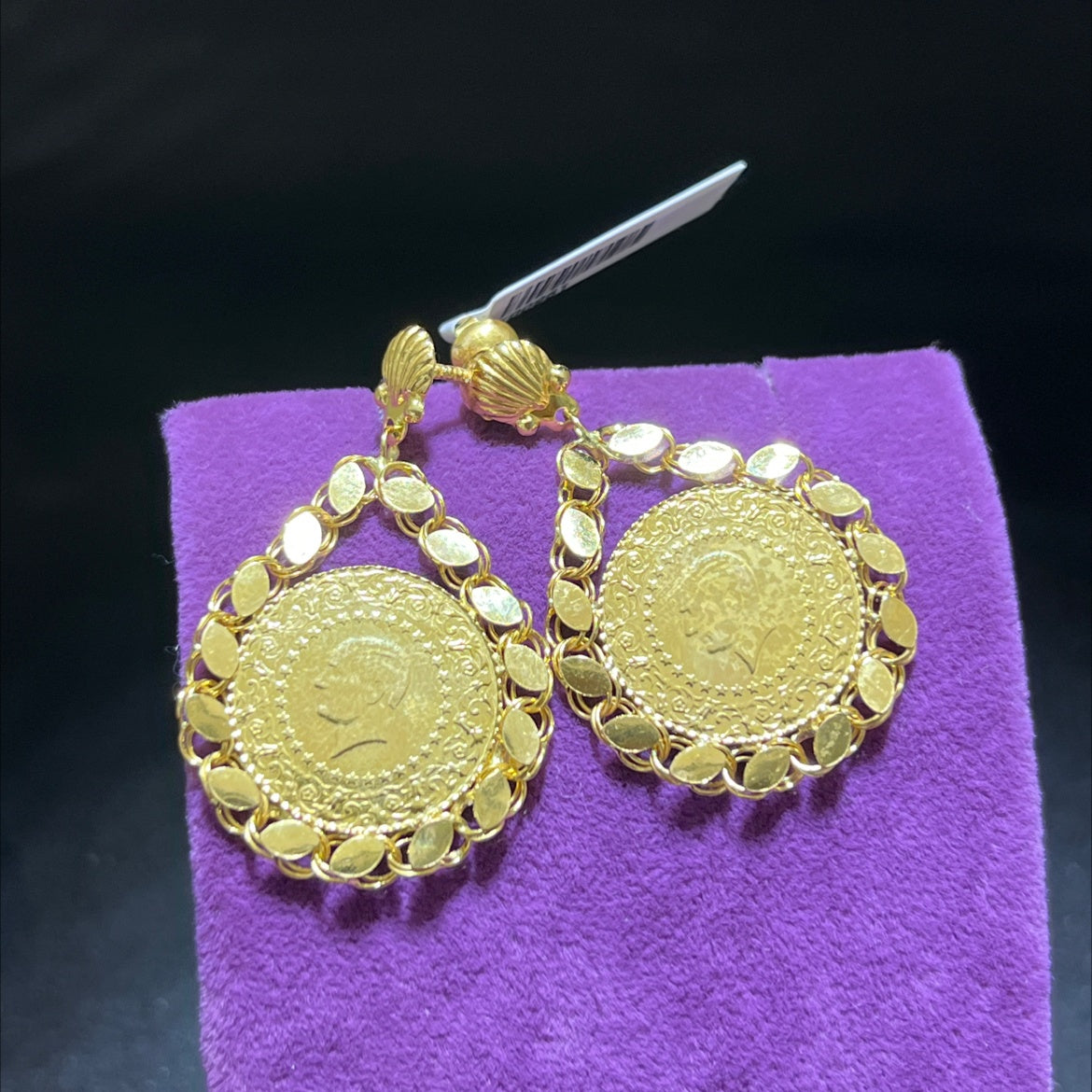 22 Ayar Altın Küpe Dolamalı Çeyrekli 7.78gr Kadın Hediye - K00961