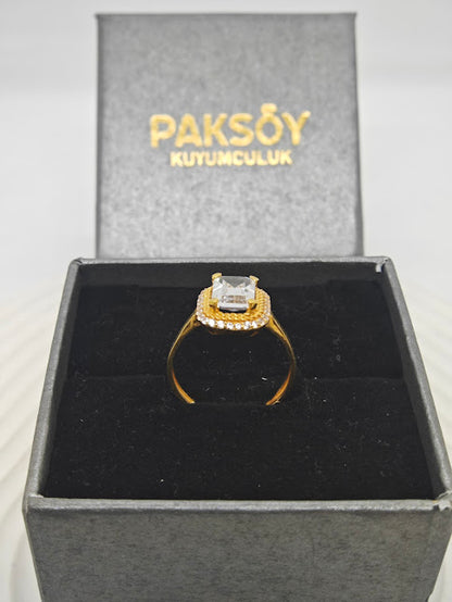 Küçük Taş İşemeli  Baget Yüzük 22 Ayar Altın Taşlı Yüzük T000110