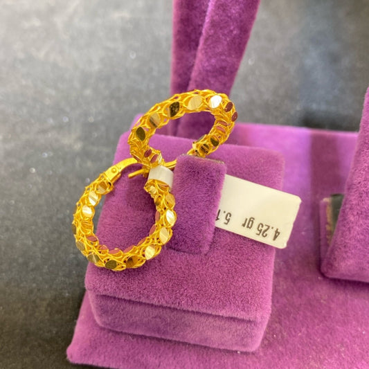 22 Ayar Altın Pullu Küpe Modern Tasarım 4.25gr Kadın - K00926