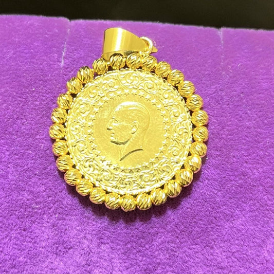 22 Ayar Altın Kolye Ucu Yarım Çevreli Özel Tasarım 6.58gr Hediye - C00263