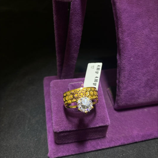 22 Ayar Altın Taşlı Yüzük Paksoy Modern Tasarım 4.80gr 17 Numara Kadın - T00235