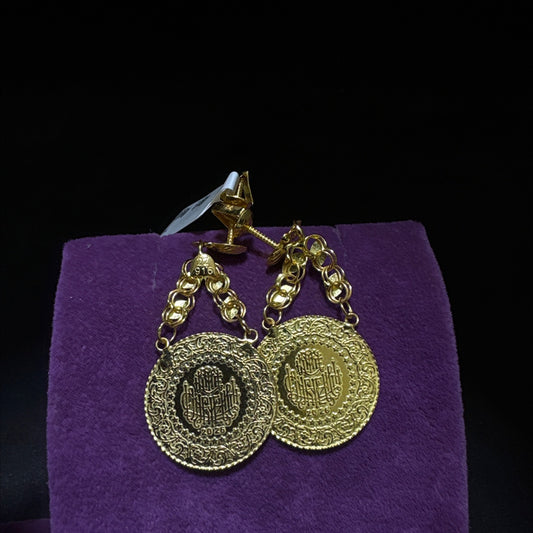 22 Ayar Altın Küpe Çeyrekli Özel Tasarım 5.66gr Kadın - K00956