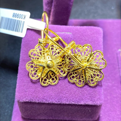 22 Ayar Altın Küpe Çiçekli Özel Tasarım 3.84gr Kadın - K00988