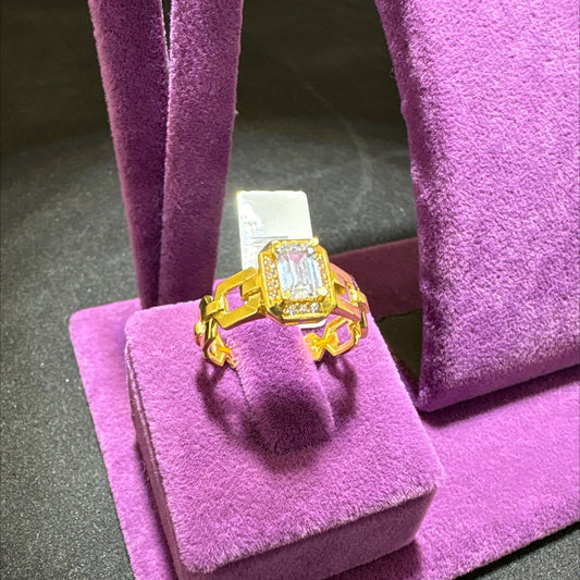 22 Ayar Altın Taşlı Yüzük Paksoy Modern Tasarım 3.92gr 16 Numara Kadın - T00239