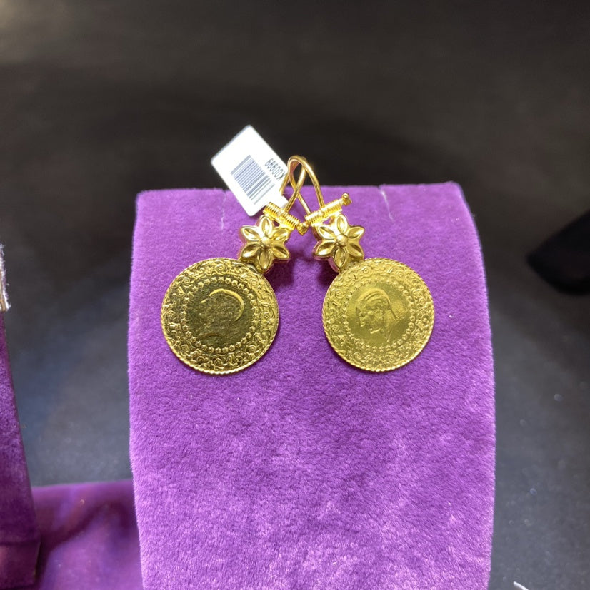 22 Ayar Altın Küpe Çeyrekli Modern Tasarım 5.92gr Kadın - K00998