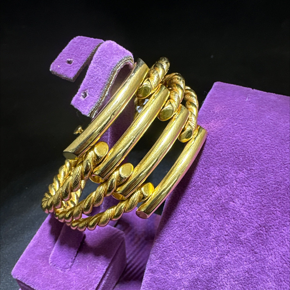 22 Ayar Altın Bilezik 4 Sıralı Kaburga Kıvrımlı Tasarım 40.80gr Kadın Paksoy - BZ01321