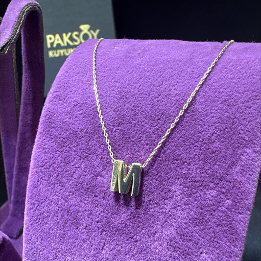 14 Ayar Altın Kolye M Harfi Modern Tasarım 1.67gr Kadın Hediye Paksoy - KL00053