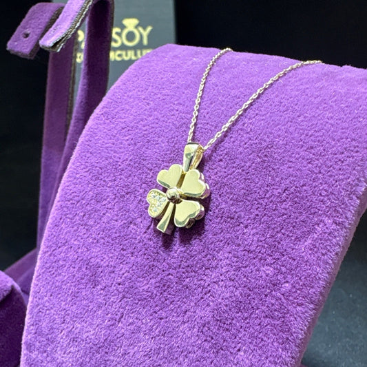 14 Ayar Altın Kolye Yonca Özel Tasarım 2.64gr Kadın Hediye Paksoy - KL00061