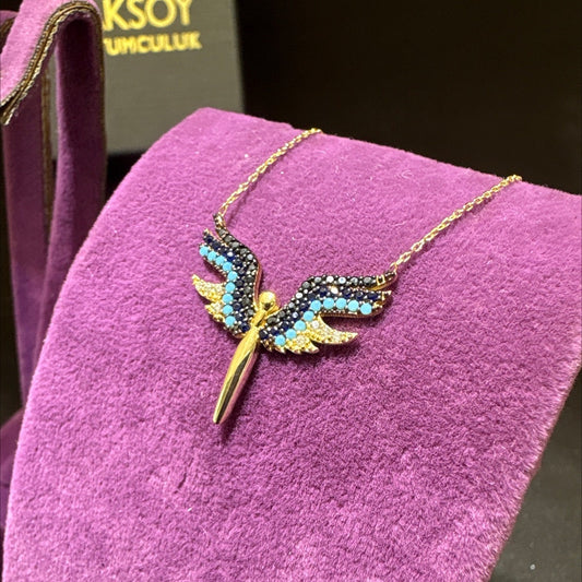 14 Ayar Altın Kolye Yusufçuk Kanatlı Özel Tasarım 2.42gr Kadın Hediye Paksoy Kuyumculuk - KL00060