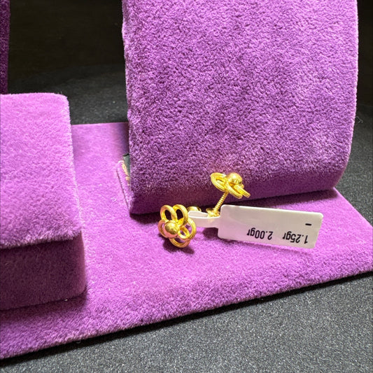 22 Ayar Altın Çocuk Küpesi Çiçek Desenli 1.25gr Hediye - J00045 - alternatif görsel