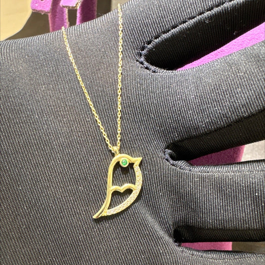 14 Ayar Altın Kolye Kuş Taşlı Civciv Özel Tasarım 1.81gr Kadın Hediye - KL00052 - alternatif görsel