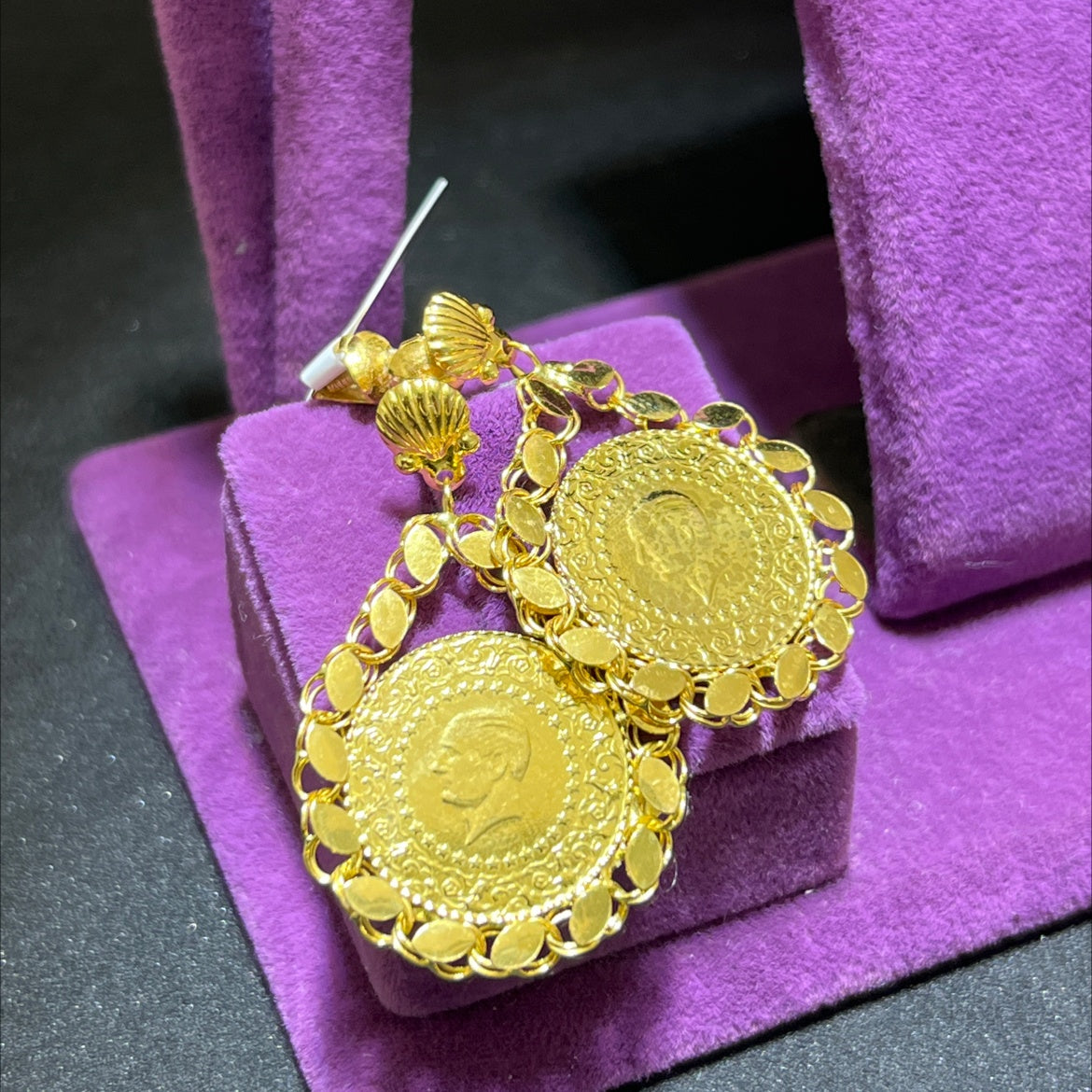 22 Ayar Altın Küpe Dolamalı Çeyrekli 7.78gr Kadın Hediye - K00961