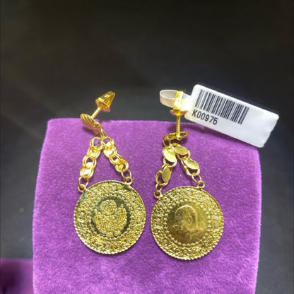 22 Ayar Altın Küpe Çeyrekli Özel Tasarım 5.74gr Kadın - K00975